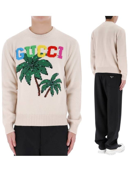 Logo Print Wool Knit Top Beige - GUCCI - BALAAN 2