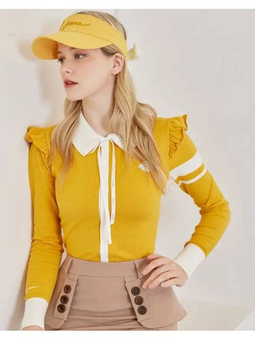 golf wear shoulder frill knit zip up Mustard - J JANE - BALAAN 1