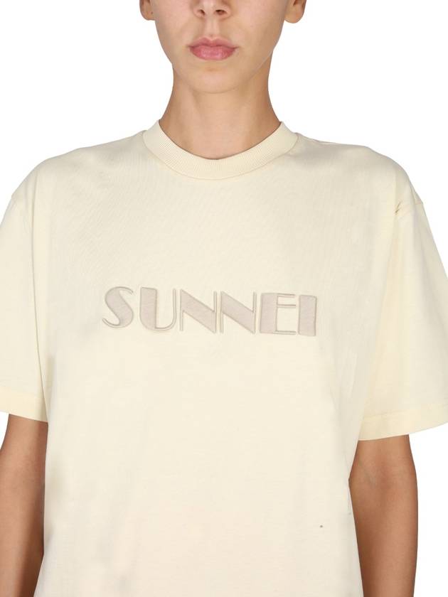 Embroidered Logo Crew Neck Cotton Short Sleeve T-Shirt Beige - SUNNEI - BALAAN 5