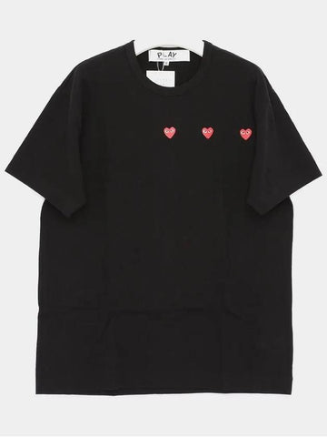 Triple Red Heart Short Sleeve T Shirt P1T3371 BLACK - COMME DES GARCONS - BALAAN 1