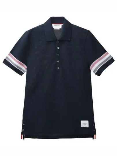 RWB Trimmed Textured Cotton Short Sleeve Collar T shirt Men - THOM BROWNE - BALAAN 1