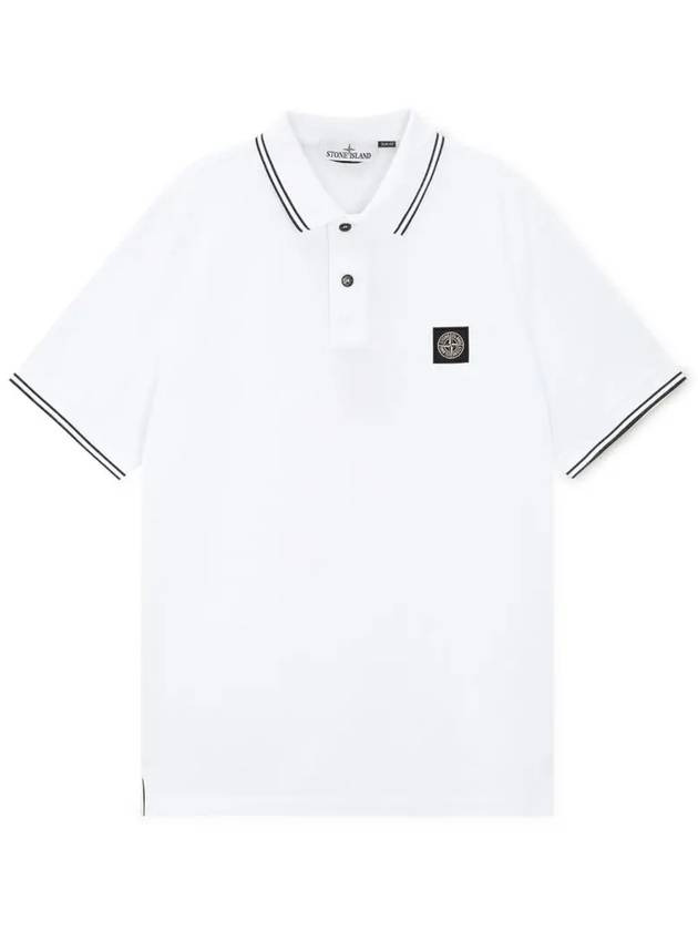 Logo Patch Polo Shirt White - STONE ISLAND - BALAAN 4