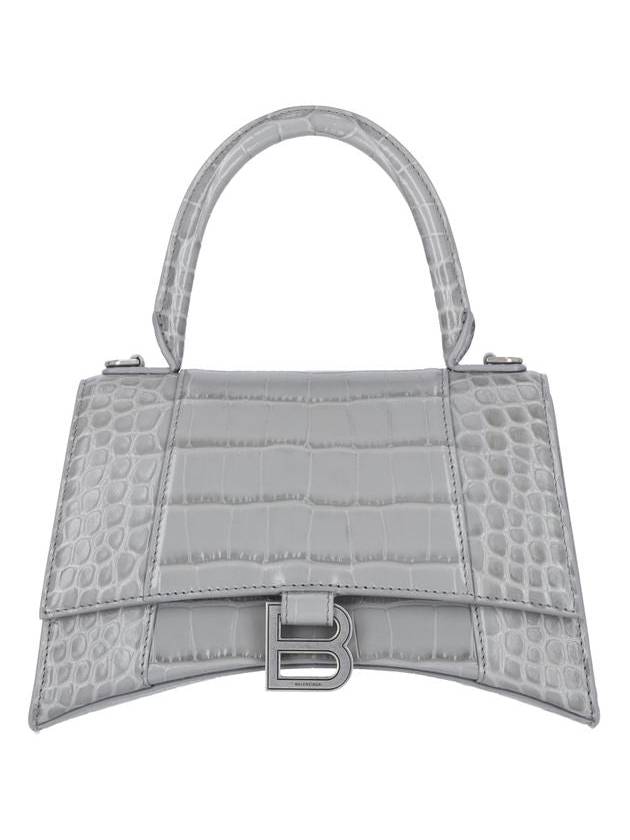 Crocodile Embossed Hourglass Small Calfskin Tote Bag Gray - BALENCIAGA - BALAAN 6