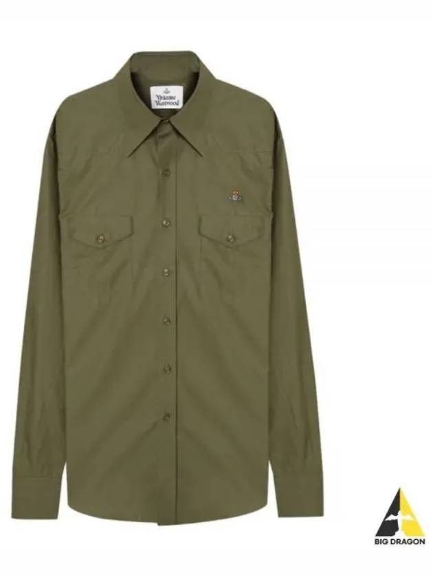 ORB Logo Cotton Long Sleeve Shirt Olive - VIVIENNE WESTWOOD - BALAAN 2
