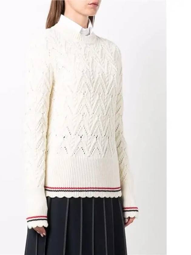 Women's Pointel Cable Merino Wool Pullover Knit Top White - THOM BROWNE - BALAAN 4