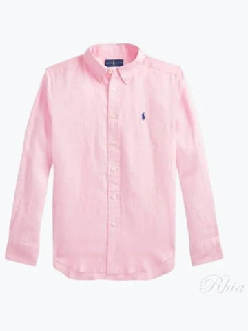 Kids Embroidered Logo Long Sleeve Shirt Pink - POLO RALPH LAUREN - BALAAN 1