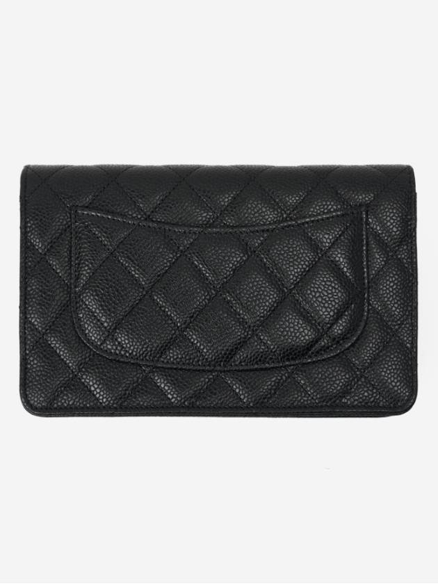 Classic Wallet On Chain Crossbody Bag Grained Calfskin Gold Black - CHANEL - BALAAN 4