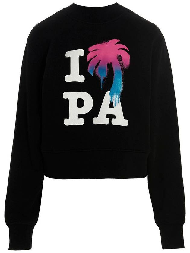 I LOVE PA Crew Neck Cotton Sweatshirt Black - PALM ANGELS - BALAAN 2