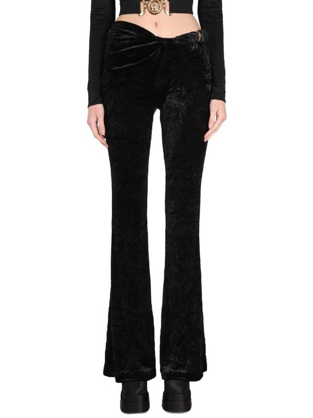 Women's Roll Flared Velvet Skinny Pants Black - VERSACE - BALAAN 2