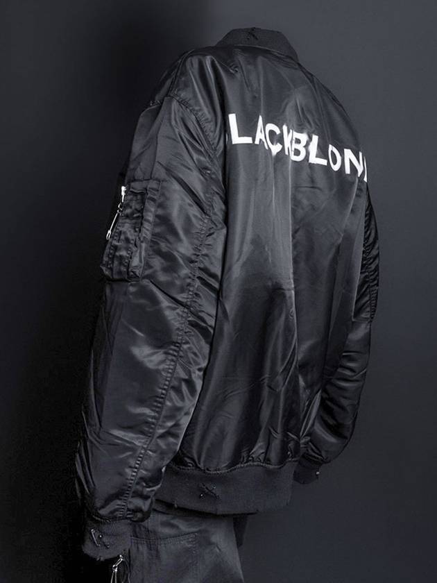 Ripped Custom Sprayed Logo MA 1 Bomber Jacket Black - BLACKBLOND - BALAAN 2