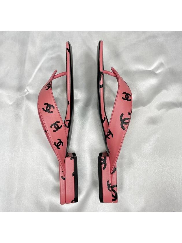 CC Logo Print Lambskin Flip Flops Pink - CHANEL - BALAAN.