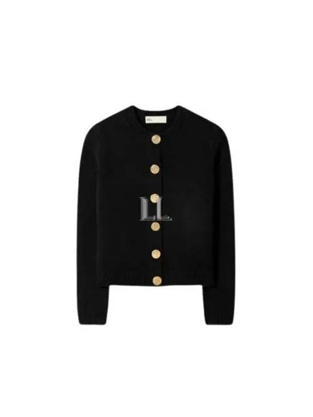 Logo Button Wool Cardigan Black - TORY BURCH - BALAAN 2