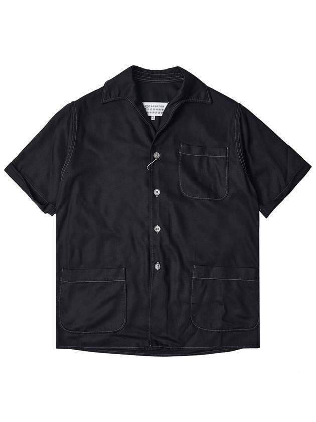 Back Stitch Pocket Viscose Short Sleeve Shirt Black - MAISON MARGIELA - BALAAN 2