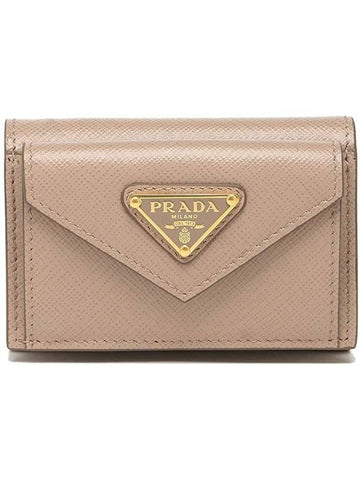 Saffiano Triangle Logo Flap Half Wallet Pink - PRADA - BALAAN 1