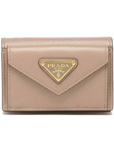 Saffiano Triangle Logo Flap Half Wallet Pink - PRADA - BALAAN 1