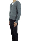 Heart Logo V Neck Cashmere Cardigan Heather Grey - AMI - BALAAN 5