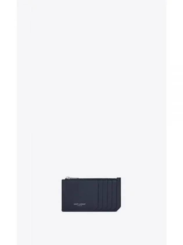 Logo Print Pebbled Leather Card Wallet Navy - SAINT LAURENT - BALAAN 2