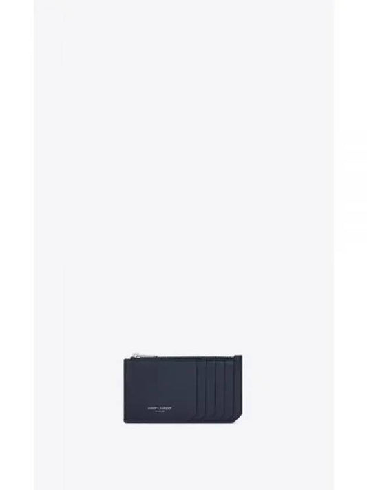 Logo Print Pebbled Leather Card Wallet Navy - SAINT LAURENT - BALAAN 2