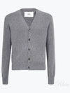 Heart Logo V Neck Cashmere Cardigan Heather Grey - AMI - BALAAN 2