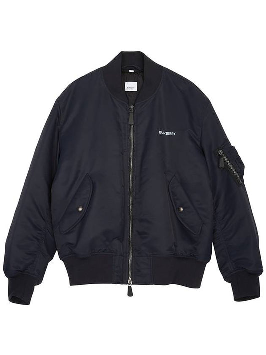 Men's Logo Print Nylon Bomber Jacket Smoke Navy - BURBERRY - BALAAN 2