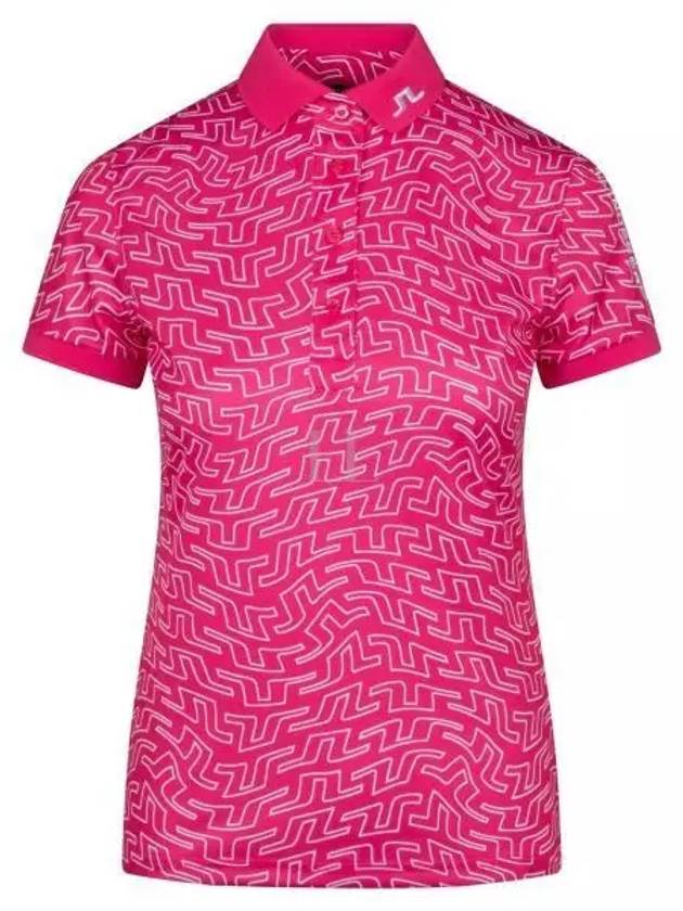 Women's Tour Tech Print Short Sleeve Polo Shirt Azalea - J.LINDEBERG - BALAAN 2