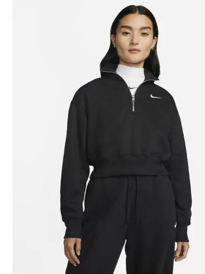 NSW Phoenix Fleece Half Zip Crop Sweatshirt Black - NIKE - BALAAN 2