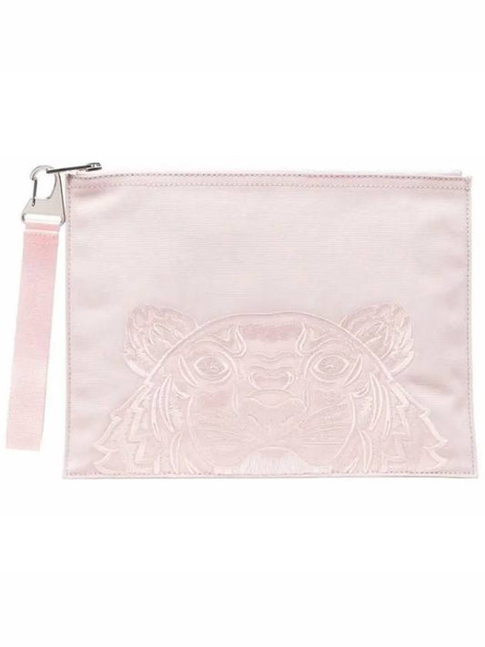 Tiger Logo Polyster Clutch Bag Pink - KENZO - BALAAN.