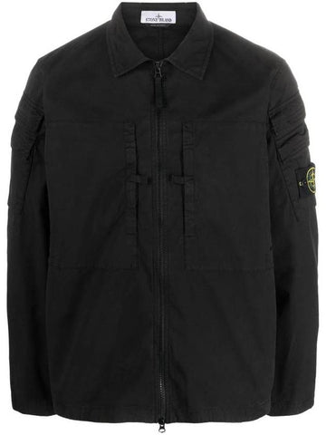 Compass Patch Shirt Zip-Up Jacket Black - STONE ISLAND - BALAAN 1