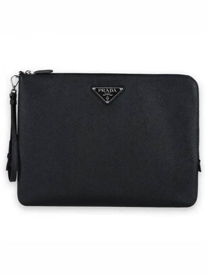 Triangle Logo Large Saffiano Clutch Bag Black - PRADA - BALAAN 2