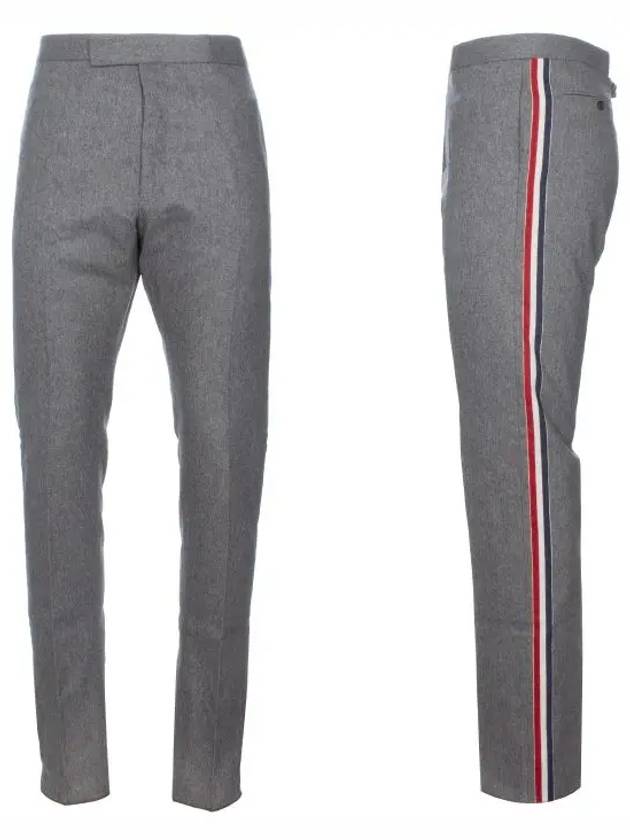 Men's Back Strap Boil Wool Straight Pants Grey - THOM BROWNE - BALAAN 2