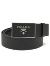 Metal Buckle Saffiano Leather Belt Black - PRADA - BALAAN 4