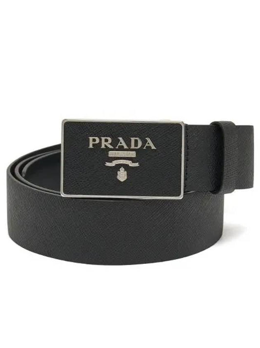 Metal Buckle Saffiano Leather Belt Black - PRADA - BALAAN 2