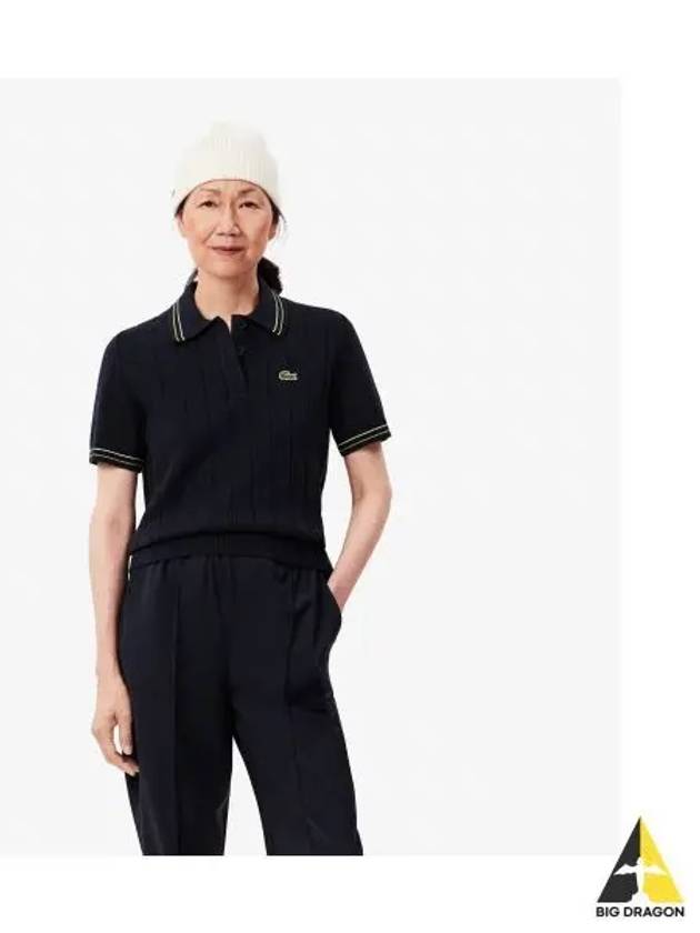 Women s Color Tipping Short Sleeve Polo Sweater Navy - LACOSTE - BALAAN 1