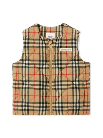 Kids Logo Vintage Check Quilted Vest Beige - BURBERRY - BALAAN 1