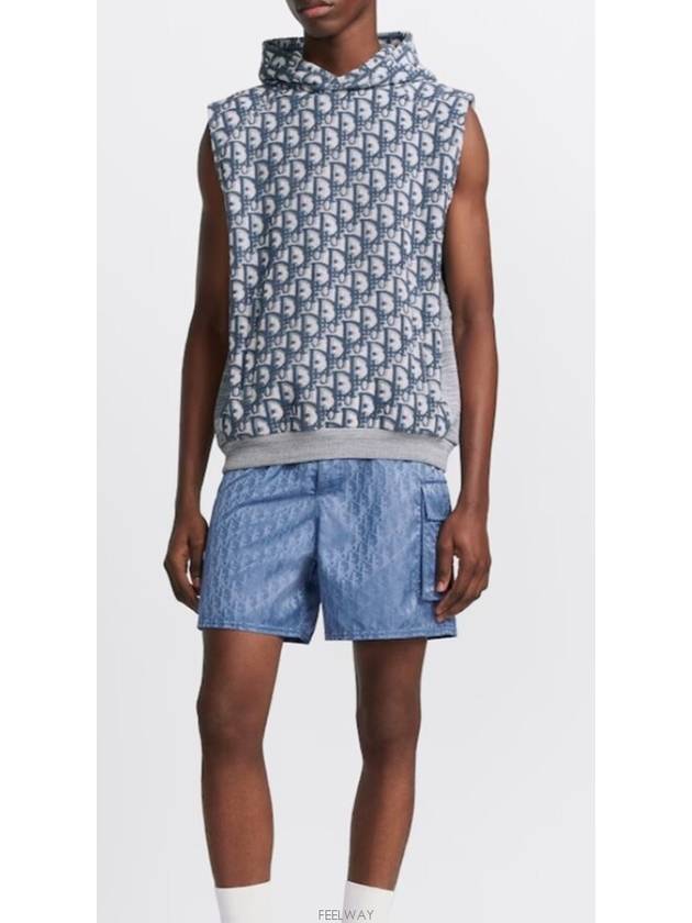 Oblique Motif Terry Fabric Sleeveless Hoodie Blue - DIOR - BALAAN 5