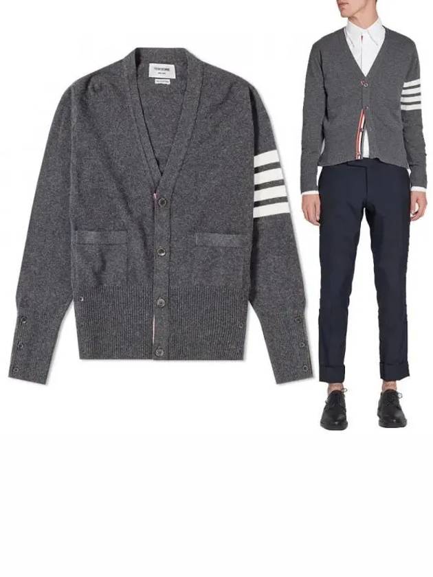 Men's Diagonal Classic Cashmere Cardigan Mid Grey - THOM BROWNE - BALAAN 2