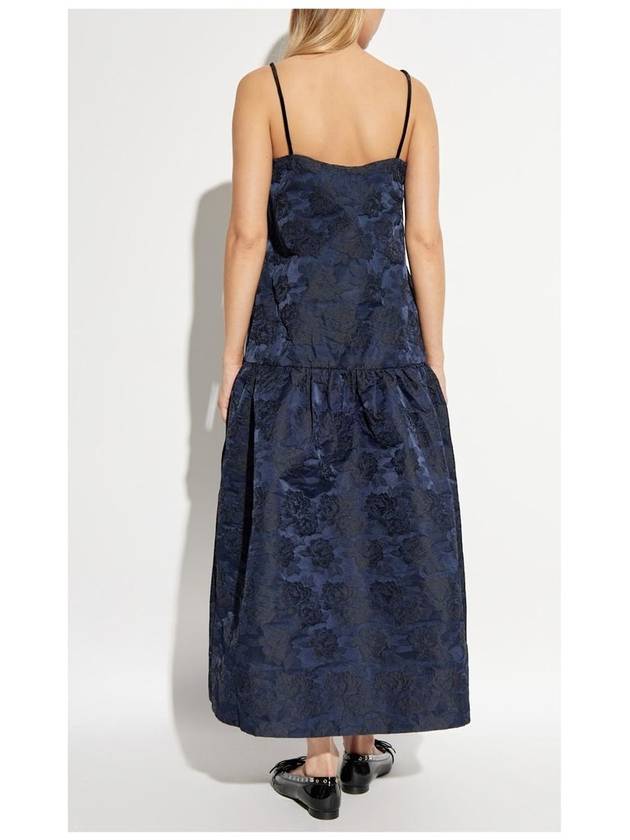 Botanical Jacquard Strap Midi Dress Blue - GANNI - BALAAN 3