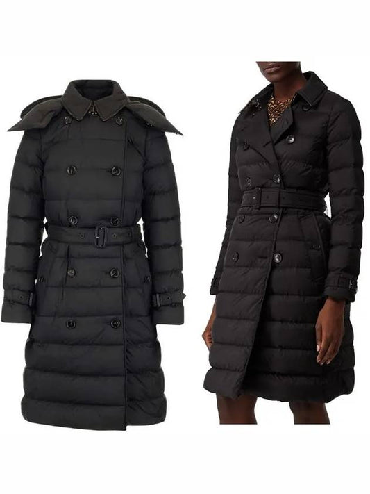 Women's Double Breasted Hooded Padded Black - BURBERRY - BALAAN 2