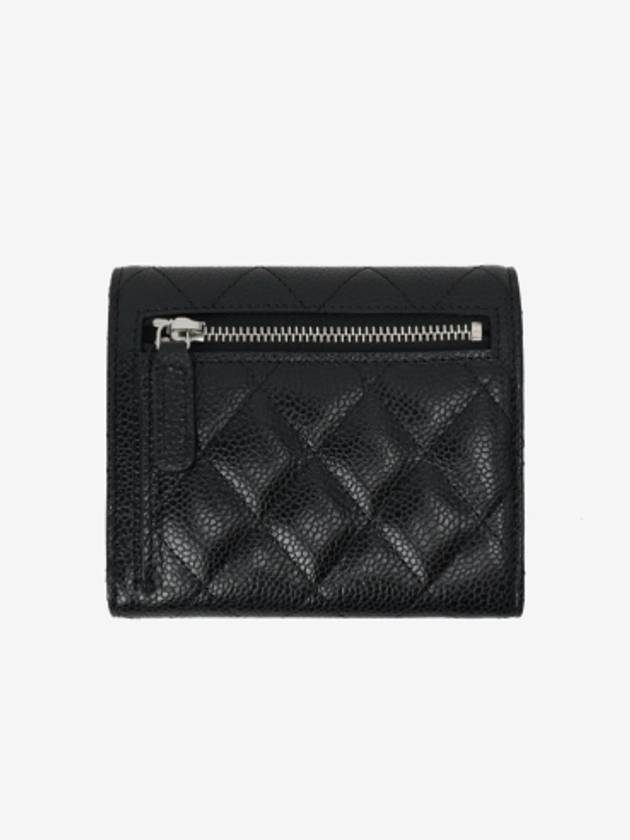 Small Classic Flap Wallet Grained Calfskin Silver Black - CHANEL - BALAAN 4