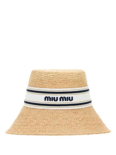 Logo Rafia Bucket Hat Beige - MIU MIU - BALAAN 2