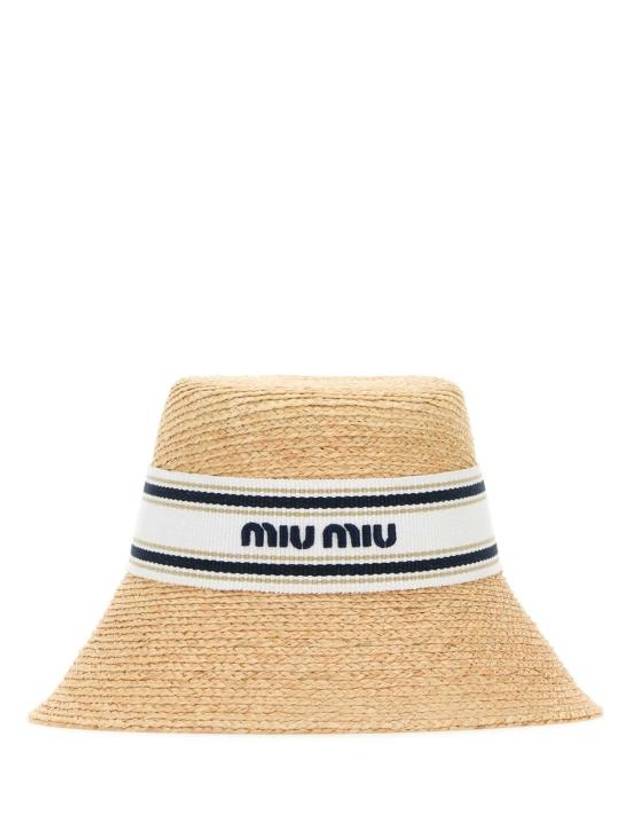 Logo Rafia Bucket Hat Beige - MIU MIU - BALAAN 2