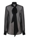 Silk Muslin Crepe Blouse Black - SAINT LAURENT - BALAAN 3