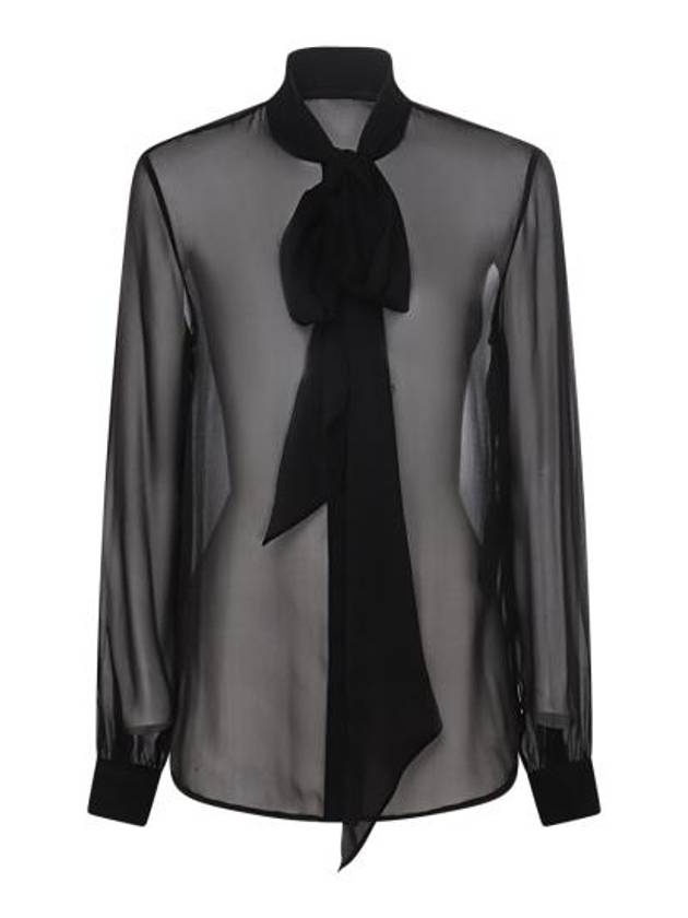 Silk Muslin Crepe Blouse Black - SAINT LAURENT - BALAAN 3