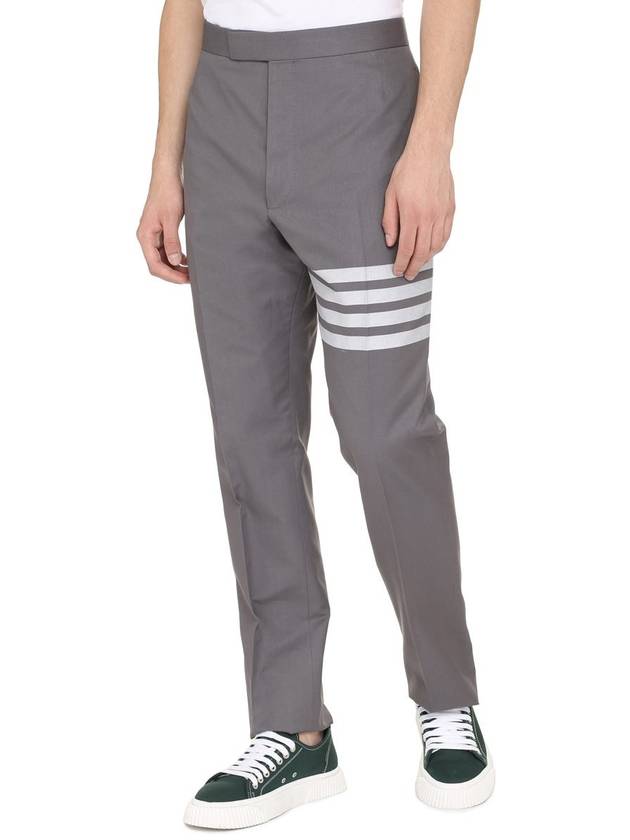 4 Bar Engineered Cotton Straight Pants Mid Grey - THOM BROWNE - BALAAN 4