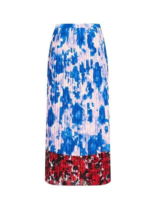 Women s Floral Block Pleated Skirt Blue - DRIES VAN NOTEN - BALAAN 1