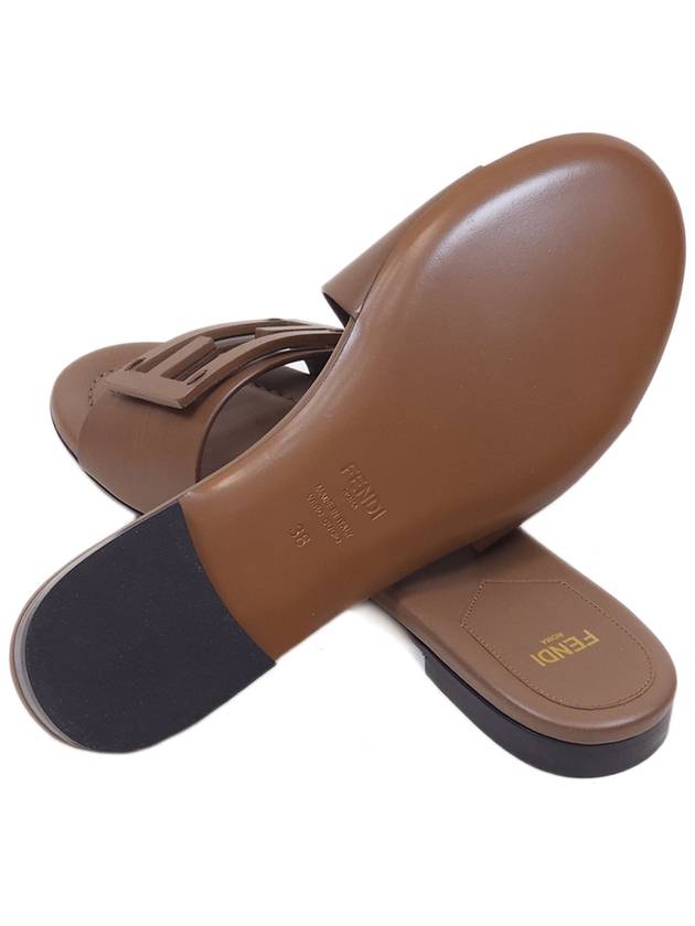 Baguette FF Logo Leather Slippers Mocha - FENDI - BALAAN 7