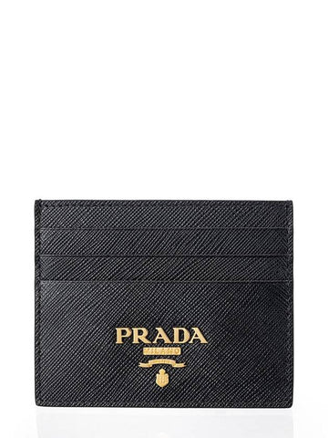 Men's Gold Logo Saffiano Card Wallet Black 1MC025 - PRADA - BALAAN 1