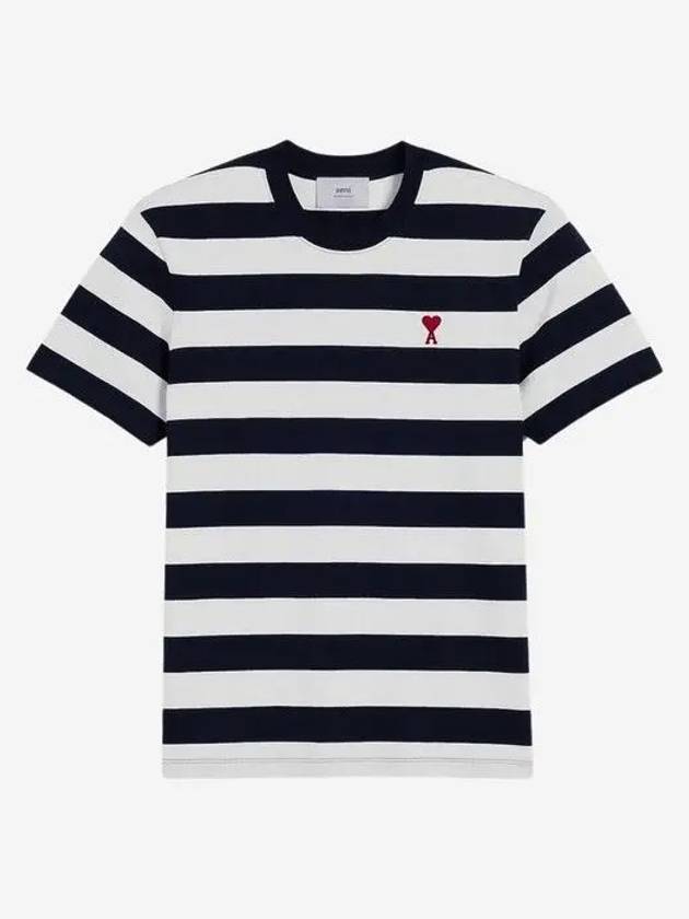 Logo Striped Crew Neck Short Sleeve T-Shirt White Black - AMI - BALAAN 3