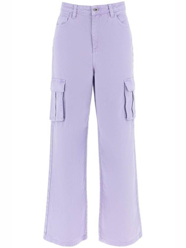 Women's Denim Cargo Wide Jeans Lilac - SELF PORTRAIT - BALAAN 1