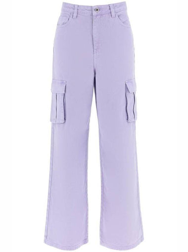 Women's Denim Cargo Wide Jeans Lilac - SELF PORTRAIT - BALAAN 1